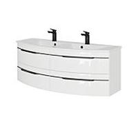 Pelipal Série 7045 ensemble lavabo double SET-167-100 Weiß Hochglanz / blanc brillant, poignées noires, 130 cm