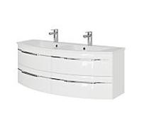 Pelipal Série 7045 ensemble lavabo double SET-167-104 Weiß Hochglanz / blanc brillant, poignées chromé , 130 cm