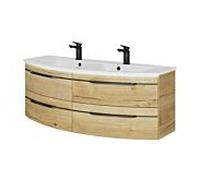 Pelipal Série 7045 ensemble lavabo double SET-167-105 Chêne Halifax pores synchrones, poignées noires, 130 cm
