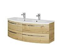 Pelipal Série 7045 ensemble lavabo double SET-167-109 Chêne Halifax pore synchrone, poignées chromé , 130 cm