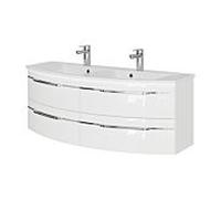 Pelipal Série 7045 ensemble lavabo double SET-167-112 Weiß Hochglanz / blanc brillant, poignées chromé , 130 cm