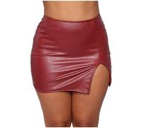 Pelisy Sexy Simili Cuir Jupes Femme Taille Haute Fermeture éclair Ete Mode Slim PU Imitation Mini Split Skirts