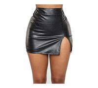Pelisy Sexy Simili Cuir Jupes Femme Taille Haute Fermeture éclair Ete Mode Slim PU Imitation Mini Split Skirts