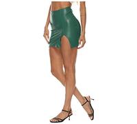 Pelisy Sexy Simili Cuir Jupes Femme Taille Haute Fermeture éclair Ete Mode Slim PU Imitation Mini Split Skirts Vert M