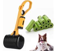 Pelle à déjections canines à long manche 36 cm, collecteur de déjections canines avec 7 sacs et distributeur, pince à déjections canines à une main pour gazon, gravier, béton, ramasse-déjections