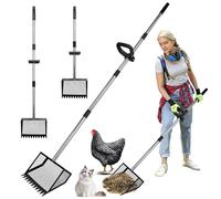 Pelle à déjections canines et râteau avec poignée ergonomique, 2 en 1, grande pelle en métal pour déjections canines avec manche réglable en acier inoxydable, pelle à sable pour poulailler