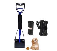 Pelle à déjections canines portable pliable à long manche, adaptée pour l'herbe et le sable, double ressort durable, design ergonomique, râteau pliable pour ramasser les ordures (bleu, 60 cm)