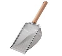Pelle à Litière Chat Ustensile Nettoyage Sable Litière Animal Spatule Tamis Déchets Poignée Trou Bac Outil Cuillère Animaux INOX Manche Bois Adaptée C, Maille 1.5x1.5mm
