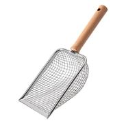 Pelle à Litière Chat Ustensile Nettoyage Sable Litière Animal Spatule Tamis Déchets Poignée Trou Bac Outil Cuillère Animaux INOX Manche Bois Adaptée C, Maille 5x5mm