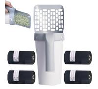 Pelle à litière pour chat avec support, pelle à déjections canines avec 4 rouleaux/80 sacs à déchets, pelle à litière portable amovible intégrée pour les voyages, l'intérieur et l'extérieur