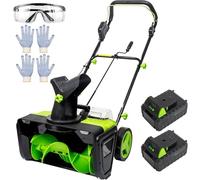 Pelle à neige électrique sans fil 20 V - 50,8 cm, 4 Ah avec poignée avant réglable et double lumières LED, 2 batteries incluses