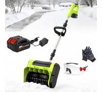 Pelle À Neige Électrique sans Fil Et sans Balais avec Batterie 4,0 Ah | Débit De Dégagement Jusqu À 350 Lb Min Nettoyage 16 Cm De Profondeur Projection 8 M Goulotte Orientable ±45°(2Batteries)