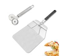 Pelle à Pizza en Acier Inoxydable avec Manche Pliable + Coupe-Pizza Ronde | Accessoires pour Four à Pizza, Pâte, Cuisson