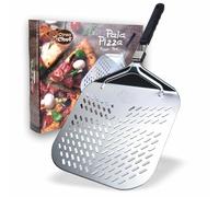 Pelle à pizza en aluminium 32 x 32 cm avec poignée rabattable, perçage professionnel pour une cuisson parfaite, jusqu'à 4 kg, idéale pour four de maison, pizzeria, boulangerie