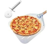 Pelle à Pizza Perforated 39 x 30.5cm, PhieeSeriy Pelle a Pizza en Aluminium avec avec 36,5 cm Long Manche en Bois, Spatule Pizza Pour Pizzas,Tarte Flambée, Barbecue et Pain
