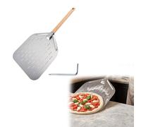 Pelle à Pizza Perforée 40x30cm,En Aluminium avec Manche en Bois, Spatule de Transfert pour Four, Cuisson du Pain, Pâtisserie, Outil de Cuisson Multifonction