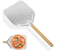 Pelle à pizza perforée, argentée, 39,5 x 30 cm, en alliage d'aluminium, pelle à pizza professionnelle, avec grande surface et amovible