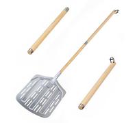 Pelle à pizza perforée avec manche en bois en 2 pièces, pagaie en aluminium de 30,5 x 30,5 cm et poignée de 138 cm, pelle à four amovible avec crochet pour accrocher pierre à pizza, barbecue