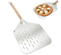 Pelle à pizza perforée DBAATTZ 40 x 30 cm - Professionnelle avec grande surface - Poignée en bois amovible - Pour pain à pizza fait maison