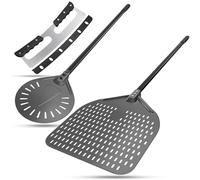 Pelle à Pizza Perforée de 14 pouces, Pelle Tournante à Pizza de 9 pouces, Coupe-pizza Rocker, Rocker à Pizza de 35 cm avec Couvercle, Paddle en Aluminium Anodisé dur