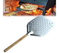 Pelle à pizza perforée de 30 x 30 x 2 cm en aluminium anodisé dur perforée avec poignée anti-brûlure pour pizza, pain, gâteau fait maison