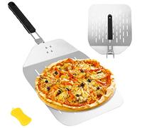 Pelle a Pizza perforée inox, Professionnelle Pelle a Pizza Perforée 30 x 35 cm, Support de Grande Surface, avec Poignée Pliable pour Four et Barbecue pour la Cuisson de Pizzas, Pain, plus Stable