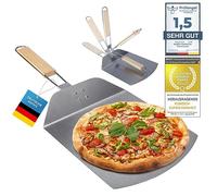 Pelle à pizza professionnelle XXL, Glissière à pizza en aluminium avec poignée en bois, Spatule à pain carrée, Accessoires indispensables pour les pizzaiolos (Poignée pliable)