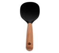 Pelle à Riz en Silicone Noir avec Manche en Bois, Antiadhésive | Résistante à Haute Température, Prise Confortable, pour Cuiseurs à Riz Domestiques, Ustensile de Service