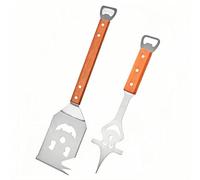 Pelle de barbecue multifonction avec manche en bois, outil multifonction 8 en 1, 2 pièces de spatules pour barbecue en plein air, fourchette, scie, décapsuleur, lot de cadeaux parfaits pour les hommes