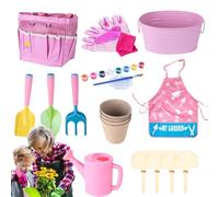 Pelle de jardin avec manche - Outils pour planter, jouet, pelle avec poignée ergonomique et légère | tablier, gants, manche long en fibre de verre, pelle avec poignée profilée, kit de Ju