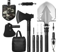 pelle de survie 16 en 1 - Pelle pliante de camping avec hache - Multifonctionnelle - Légère - Durable et portable