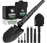 Pelle de Survie Pliable Rhino USA avec Pioche - Pelle de Camping en Acier Robuste pour la Plage, Le Camping, Le Jardinage et Plus - Outil de Tranchée Tactique pour Terre, Sable, Boue et Neige