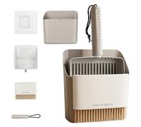 Pelle Litiere Chat Kit Lot de 3 pièces, Pelle à Litière Inox pour Chat avec Support, Récipient et Petit Balai, Portable Cat Litter Scoop, Antiadhésive, Nettoyage Rapide, Idéal pour Toutes les Litières