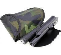 Pelle pliante de camping avec boussole et sac de camouflage - Pelle pliante d'extérieur - Accessoires de pêche - Pelle de terrain - Multitool avec pioche et scie - Kit de survie - Equipement de survie