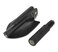 Pelle pliante en acier au carbone noir 4 en 1 avec pelle, hache, scie et décapsuleur, compacte pliable avec boussole et étui, idéale pour creuser, creuser, planter et camping