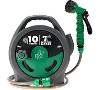 Pelle & Sol Enrouleur de tuyau d'arrosage de 10 m avec 7 buses de pulvérisation réglables | Tuyau d'arrosage avec connecteur de tuyau | Mini enrouleur de tuyau | Accessoires de jardin | Équipement