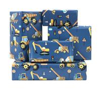 Pelle Tracteur Camion-benne Bulldozer Mélangeurs Dumper Véhicules Modèle Route En Construction Papier Cadeau Bleu Pour Enfants Garçons Petit Constructeur Fête D'anniversaire - 50 x 70 cm - 6 Feuilles