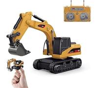 Pelleteuse à télécommande 1/64, télécommande 2,4 GHz, véhicules de chantier avec pelle en métal, charge directe de type C, pelleteuse radiocommandée, cadeaux d'anniversaire pour garçons et filles