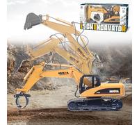 Pelleteuse télécommandée, 1:14, en métal, télécommandée, à partir de 6, 8, 10 ans, pelleteuse sur chenilles 3 en 1, avec télécommande avec batterie et chargeur, anniversaire