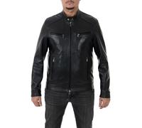 Pelletterie Borghese | Biker en cuir noir homme | Doublure chaude | Veste en cuir | Manteau en cuir | Veste en cuir Moto | Manteau Moto | Cuir véritable | Made in Italy | A531N (52)