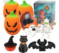 Pellinch Lot de 4 Cadeaux de fête d'Halloween pour Enfant, Jouet Pinata Petit Jouet Cadeau, Boîtes Surprise Halloween en citrouille avec fantôme, Boîte mystère Figurines d'halloween Surprises