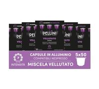 Pellini Vellutato, 250 Capsules en Aluminium compatibles Nespresso, Mélange Arabica et Robusta, goût équilibré et rond, notes de fruits secs et de réglisse, 5 paquets de 50 capsules