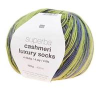 Pelote de Laine à Chaussettes Superba Cashmeri Luxury Socks 4 fils - 100g - Rico Design : Douceur et Luxe pour Vos Pieds(...) - Vert (010 - Vert chiné) Vert (010 - Vert chiné)
