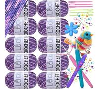 Pelote de laine à tricoter double (10 x 50 g), fil acrylique multicolore avec crochets en aluminium et marqueurs de point pour bricolage, amigurumi, loisirs créatifs, couvertures, chaussettes, poupées