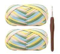 Pelote de laine épaisse pour crochet, 2 x 100 g avec crochet de 6 mm, tissu élastique adapté aux débutants (mélange jaune)