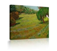 Pelouse ensoleillée du parc sur toile arbres et plantes 50x60cm | Poster impressionniste encadré de jardin vert pour entrée salon véranda