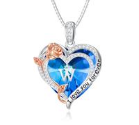 PELOVNY Collier avec initiale en forme de cœur rose pour femme en argent sterling S925 avec pendentif en forme de lettre de l'alphabet en cristal, cadeau pour maman, fille, épouse