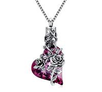 PELOVNY Collier funéraire en argent sterling avec pendentif en forme de cœur en forme de larme et de rose, lotus, tournesol, fleur de lys