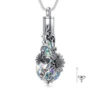 PELOVNY Collier funéraire en argent sterling avec pendentif en forme de cœur en forme de larme et de rose, lotus, tournesol, fleur de lys, 32 mm, Argent sterling, Non