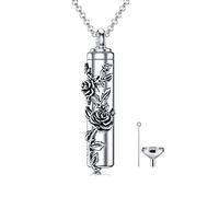 PELOVNY Collier funéraire en argent sterling avec pendentif en forme de cœur en forme de larme et de rose, lotus, tournesol, fleur de lys, 18 inches (minimum), 18.5 inches (maximum), Argent sterling
